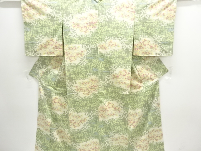 JAPANESE KIMONO / ANTIQUE KIMONO / SILK / TSUMUGI / WOVEN LEAVES